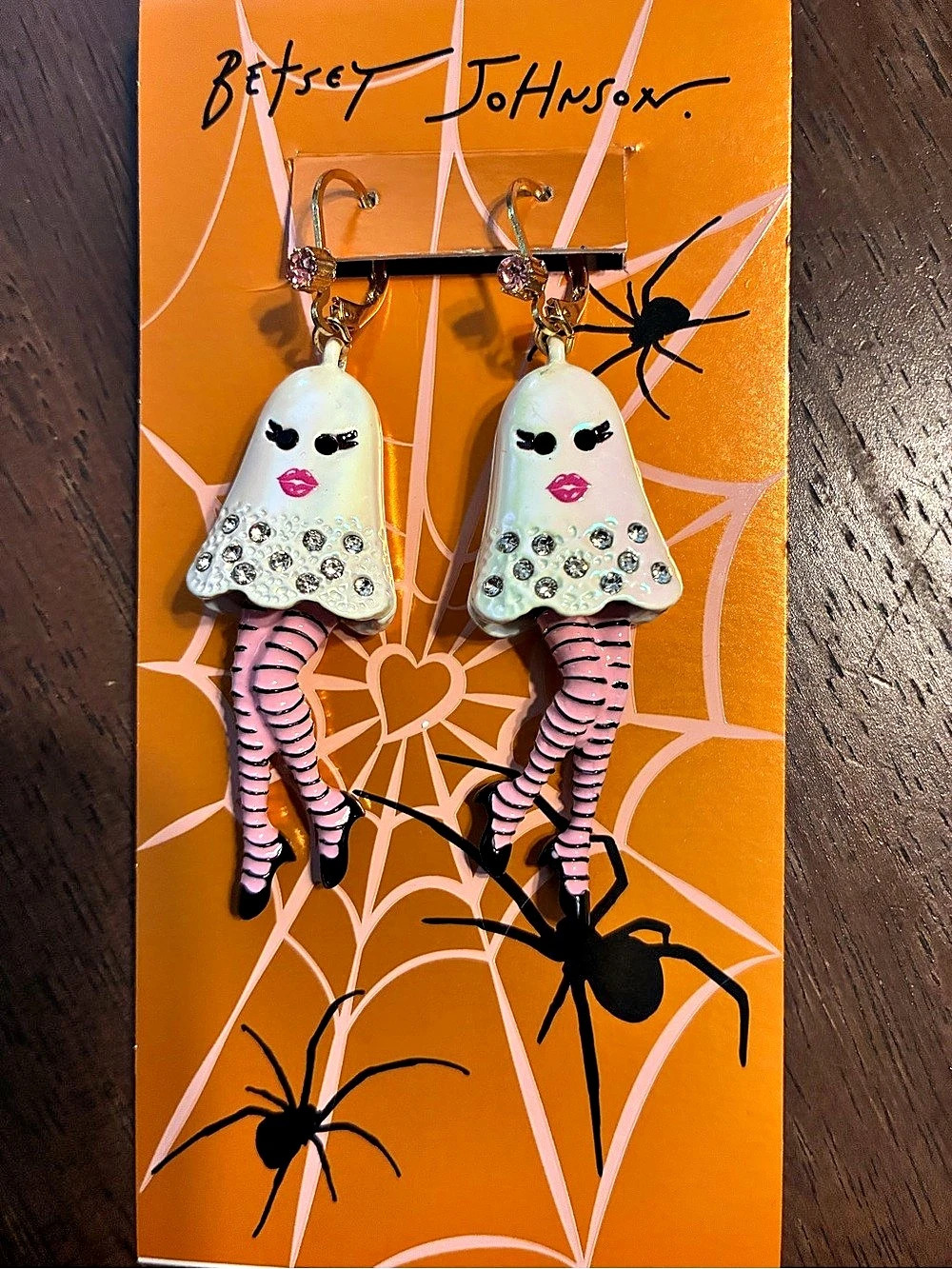 Betsey Johnson Boo-jee Ghost Leverback Earring White & Pink